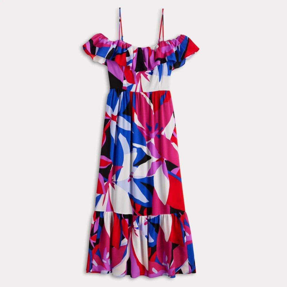 New Nine West Dress Size Small Floral  Women’s Maxi Off Shoulder Pink Blue